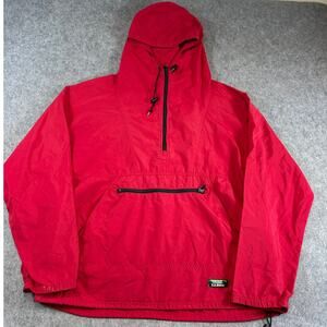 VINTAGE LL Bean Anorak Jacket Mens Red Pullover Hooded Windbreaker Hiking 90s XL